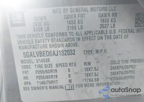 2010 Buick Enclave 1Xl из США, поврежденный, VIN 5GALVBED6AJ182032